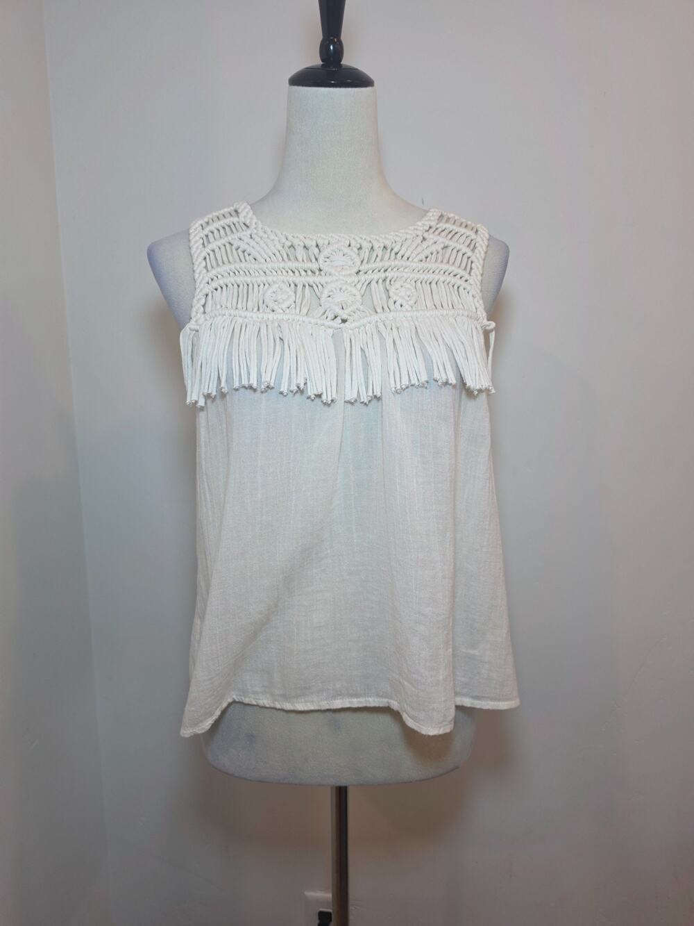 Aerie Crochet Top XS Macrame White Gauze
